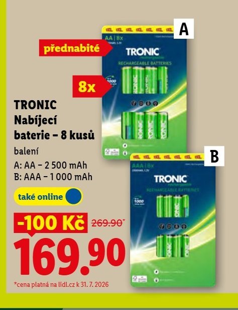 TRONIC Nabíjecí baterie - 8 kusů