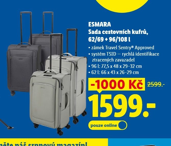 ESMARA Sada cestovních kufrů, 62/69 + 96/108 l