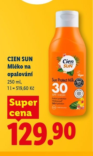 CIEN SUN Mléko na opalování 250 ml, 1 l = 519,60 Kč