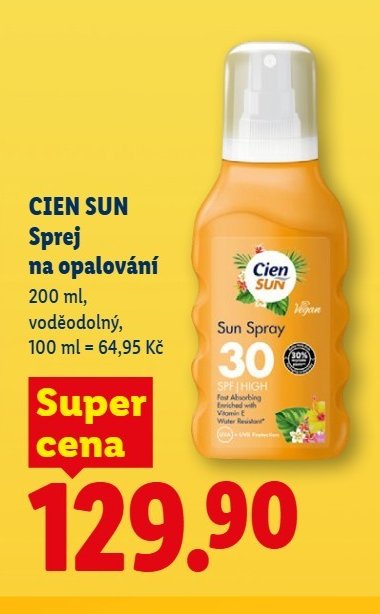 CIEN SUN Sprej na opalování 200 ml, voděodolný, 100 ml = 64,95 Kč