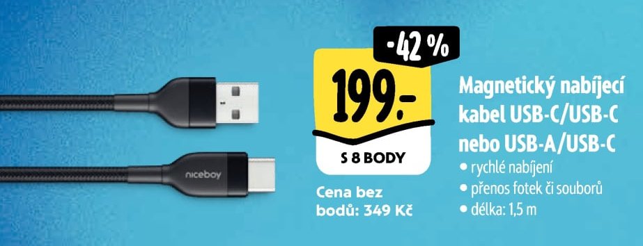Magnetický nabíjecí kabel USB-C/USB-C nebo USB-A/USB-C
