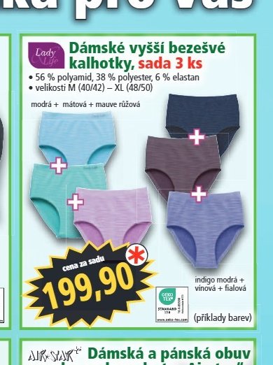 Dámské vyšší bezešvé kalhotky, sada 3 ks