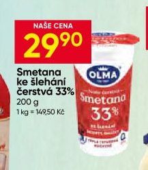 Smetana ke šlehání čerstvá 33%