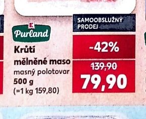 Purland Krůtí mělněné maso masný polotovar 500 g