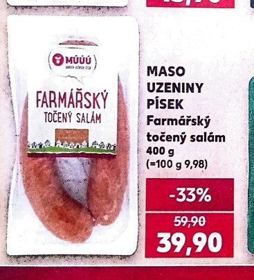 MASO UZENINY PÍSEK Farmářský točený salám 400 g
